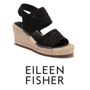 Eileen Fisher black espadrille wedge largo 10